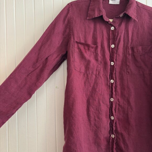 100% Linen Garnet Red Button Down Shirt - Picture 2 of 13